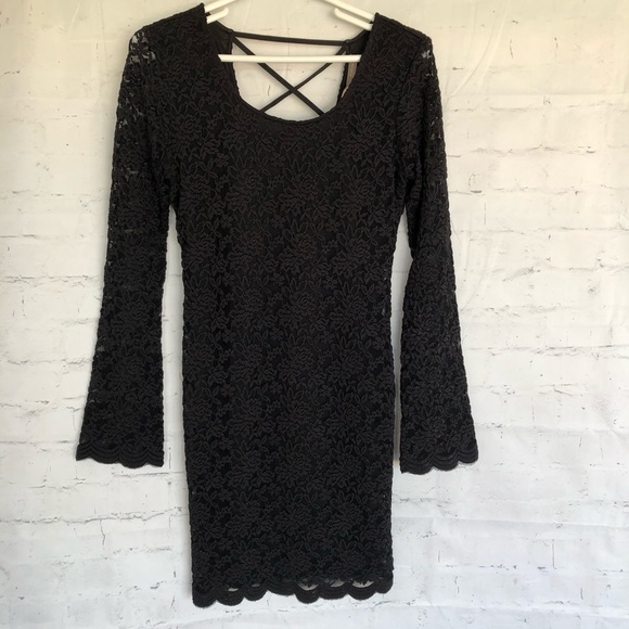 Long Sleeve Black Lace Dress - Picture 2 of 8